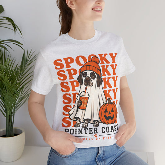 Spooky Pointer Coast Halloween Tee, Ghost Dog Graphic, Pumpkin Shirt, Bella Canvas 3001