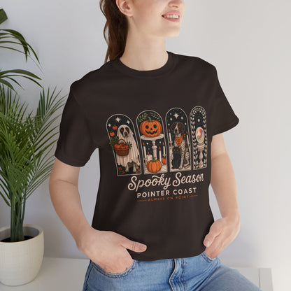 Spooky Season Pointer Coast Tee, Bella Canvas 3001, Halloween Dog Shirt, Pumpkin Graphic
