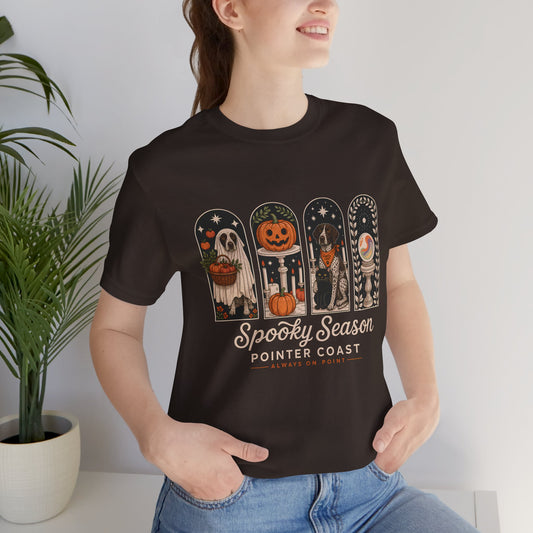 Spooky Season Pointer Coast Tee, Bella Canvas 3001, Halloween Dog Shirt, Pumpkin Graphic