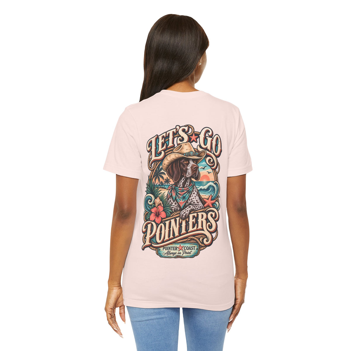 Let’s Go Pointers Tropical Dog T-Shirt, Bella Canvas 3001, Coastal Graphic Tee, Unisex Gift
