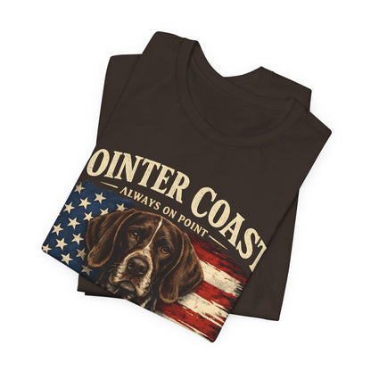 Pointer Coast Always On Point Vintage Pointer Dog Patriotic T-Shirt Distressed American Flag Hunting Graphic Tee