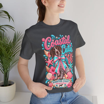 Coastal Cutie Dog Graphic Tee Shirt, Bella Canvas 3001, Pointer Lover Gift, Pastel Summer