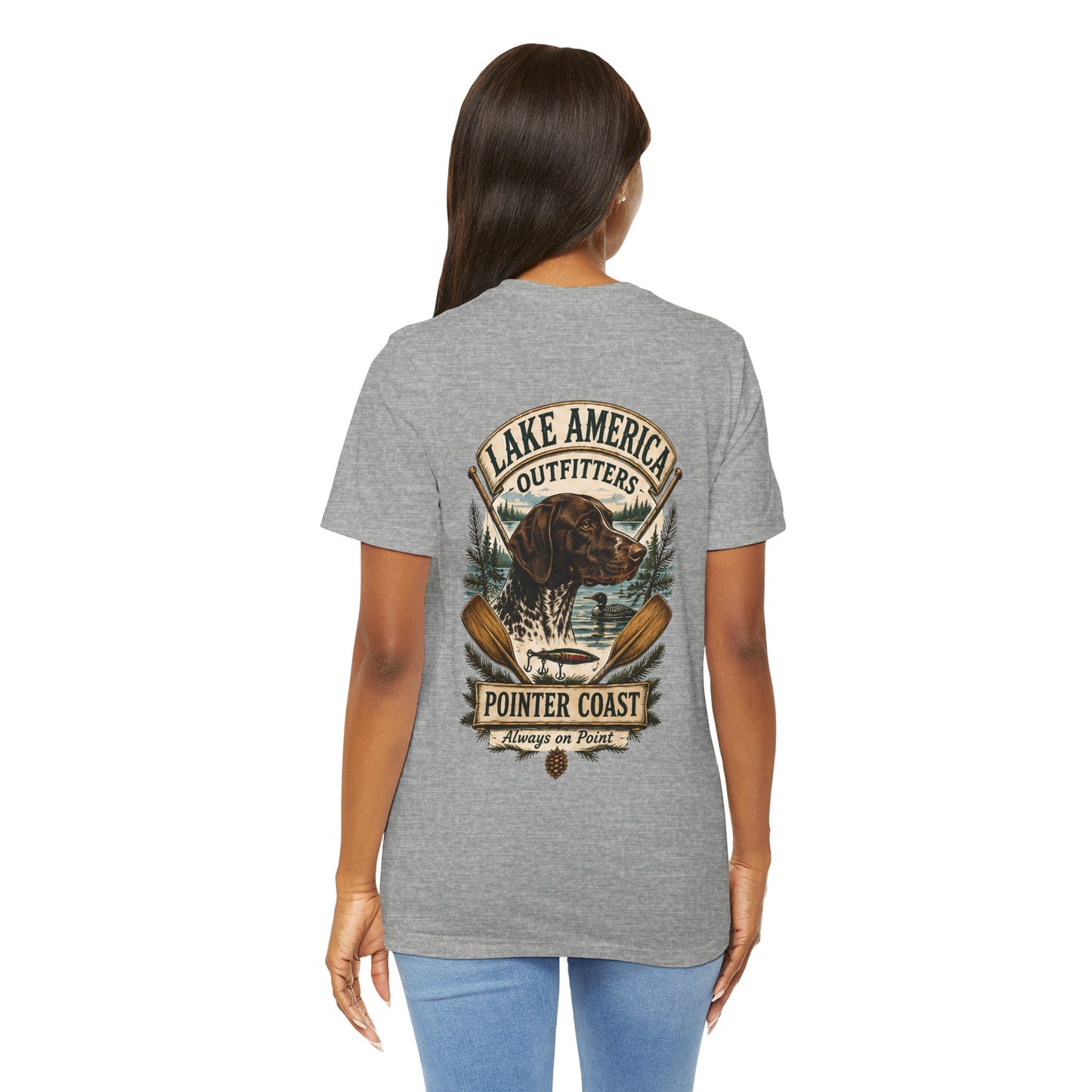 Lake America Pointer Coast Fishing Shirt, Sporting Dog Graphic, Outdoorsman Apparel, Lakeside Gift