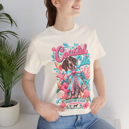 Coastal Cutie Dog Graphic Tee Shirt, Bella Canvas 3001, Pointer Lover Gift, Pastel Summer