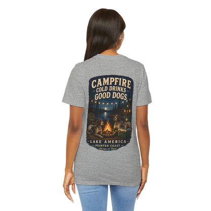 Campfire Lake Graphic T Shirt, Cold Drinks, Good Dogs, Outdoor Lover Gift, Rustic Cabin Apparel