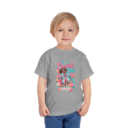 Coastal Cutie Beach Puppy Toddler Tee, Ocean Graphic Shirt, Pointer Dog, Summer Kids Top