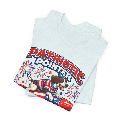 Patriotic Pointer Fireworks Rocket Shirt | Pointer Coast “On the Loose” Dog Graphic Tee | 4th of July USA T-Shirt