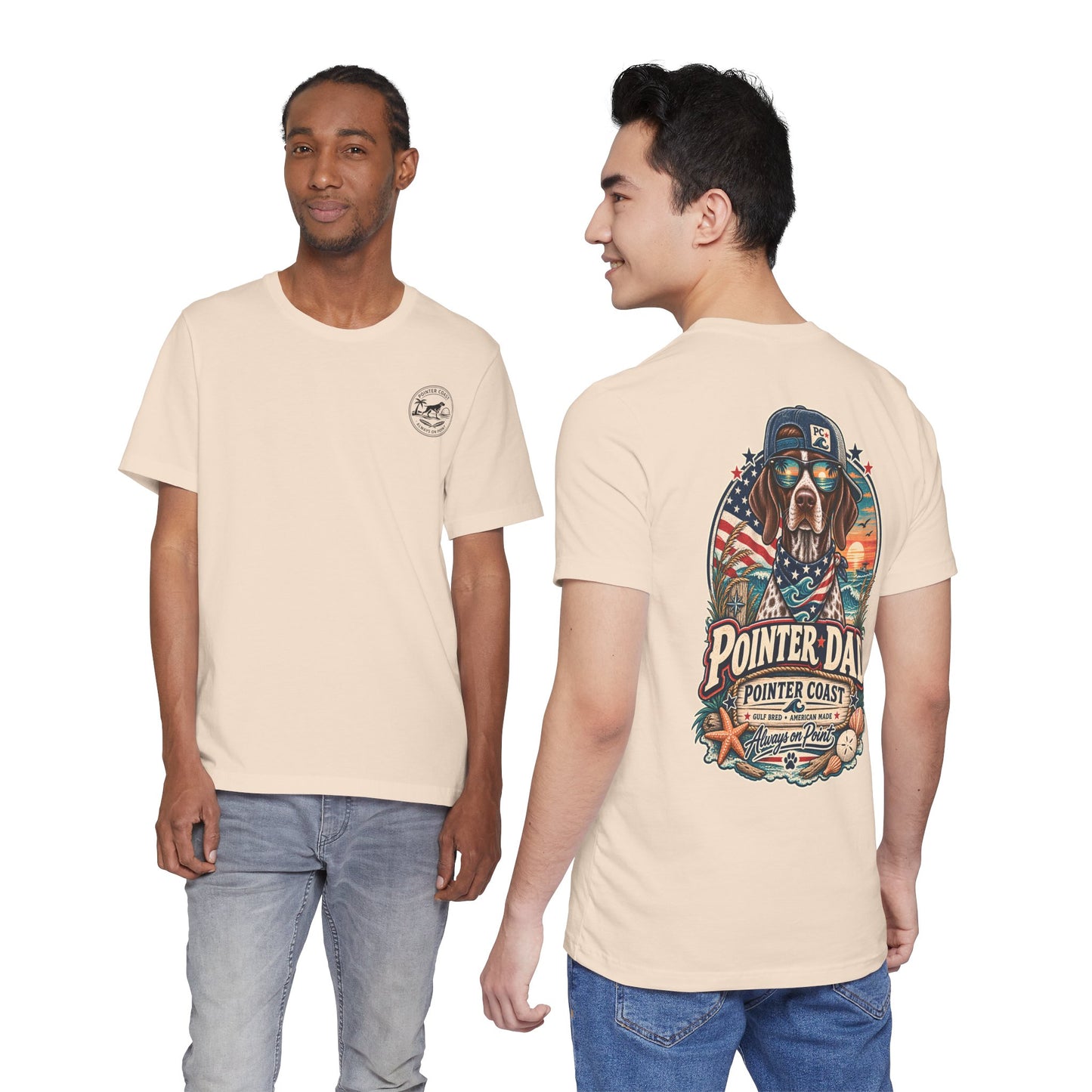 Pointer Dad Patriotic Beach T Shirt, Coastal Dog Graphic, Bella Canvas 3001, Fathers Day Gift