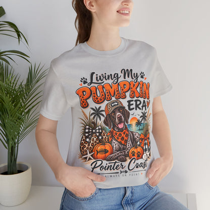 Living My Pumpkin Era Pointer Dog Shirt, Bella Canvas 3001, Coastal Fall Graphic Tee