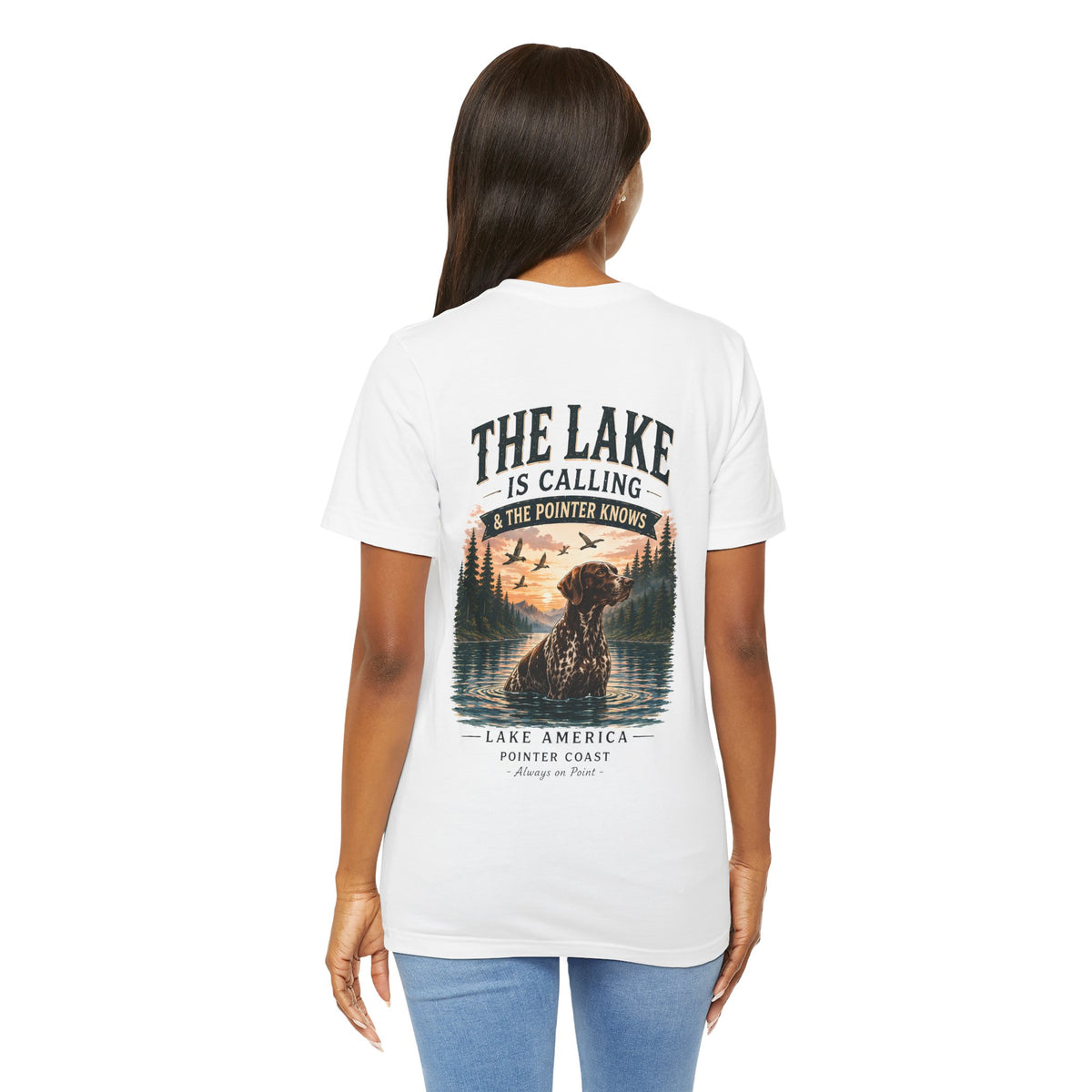 Lake Is Calling Pointer Dog T-Shirt, Outdoor Graphic Tee, Bird Hunter Gift, Cabin Apparel
