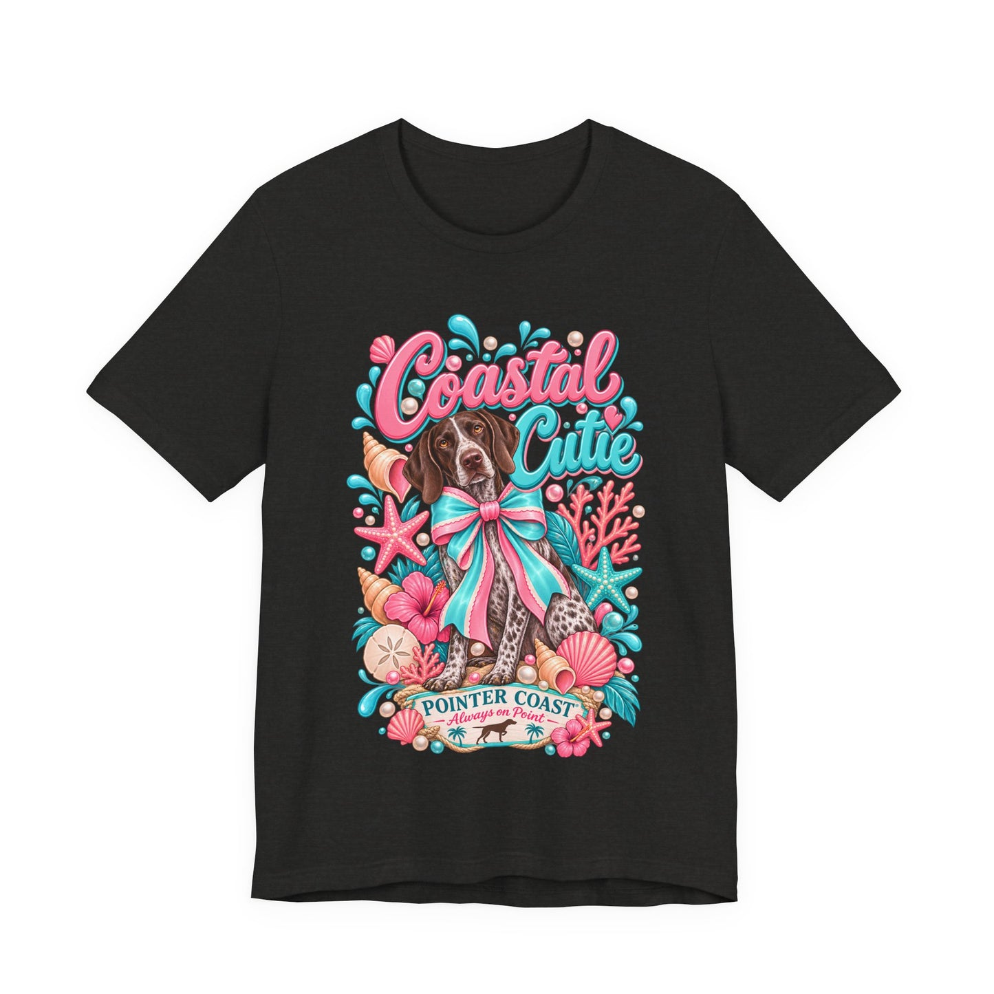 Coastal Cutie Dog Graphic Tee Shirt, Bella Canvas 3001, Pointer Lover Gift, Pastel Summer