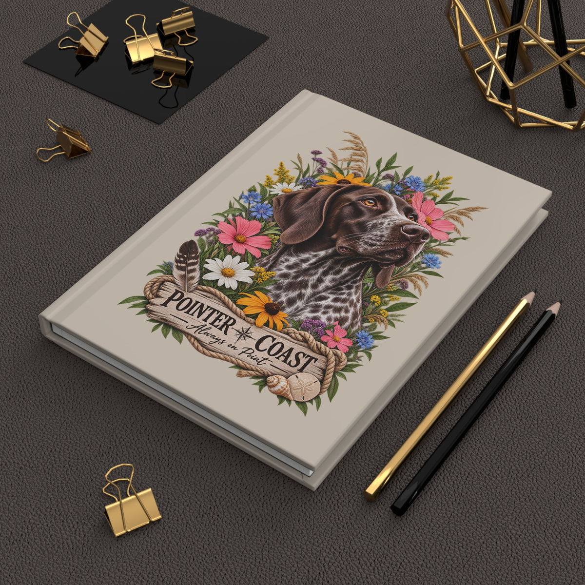 Pointer Dog Floral Hardcover Journal — "Pointer Coast" Always on Point Notebook