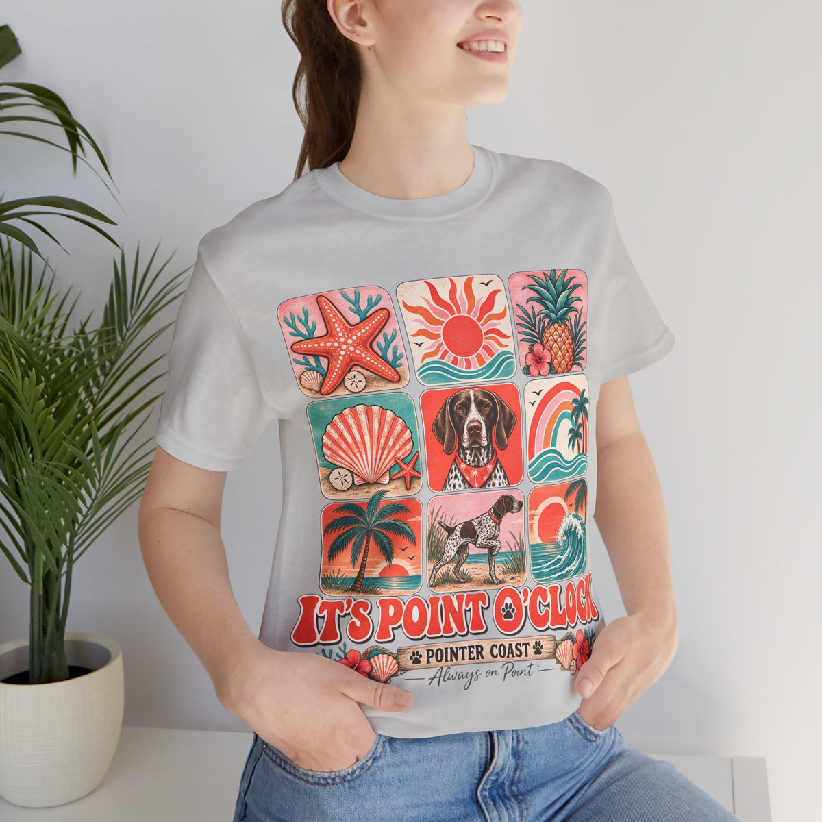 It's Point O'Clock Pointer Beach Shirt, Bella Canvas 3001, Coastal Dog Graphic, Summer Tee