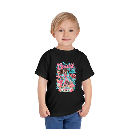 Coastal Cutie Beach Puppy Toddler Tee, Ocean Graphic Shirt, Pointer Dog, Summer Kids Top