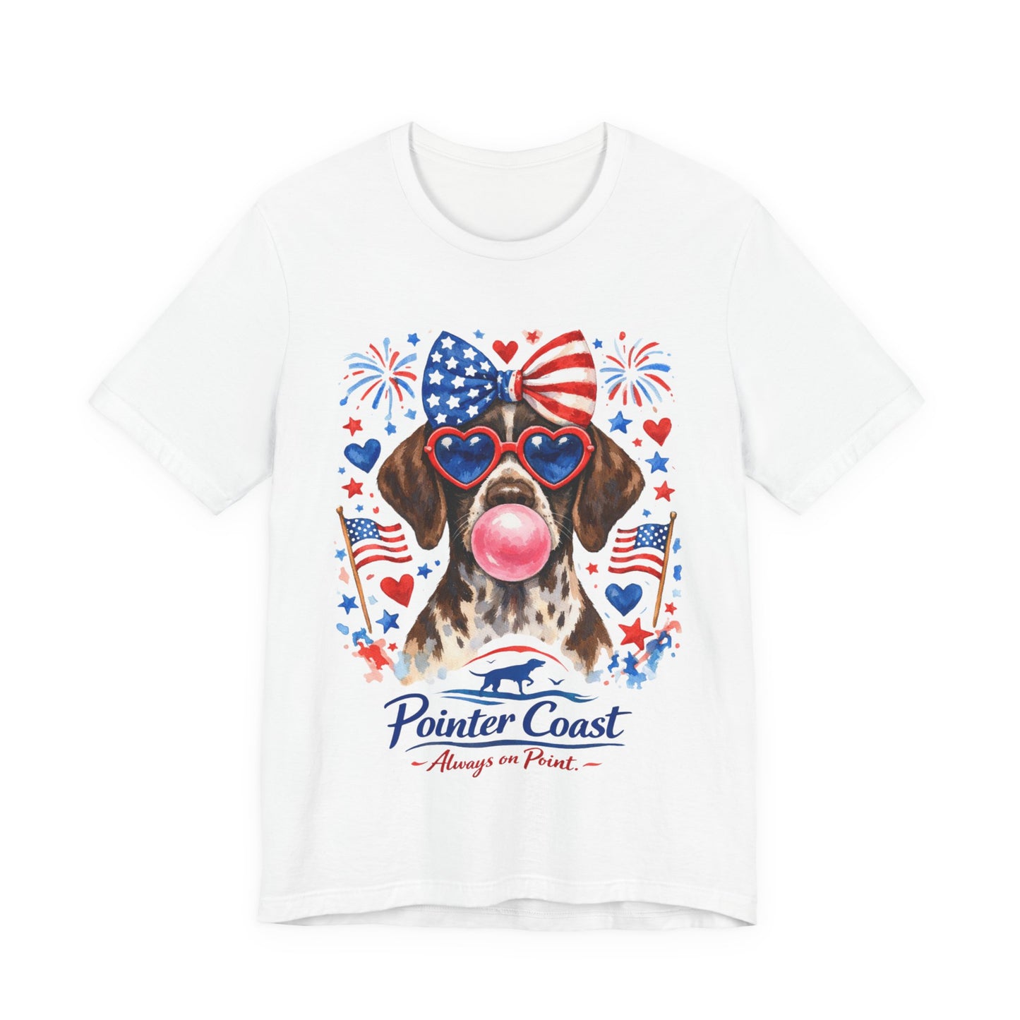 Patriotic GSP Bubblegum Shirt – Pointer Coast Always on Point Red White Blue German Shorthaired Pointer