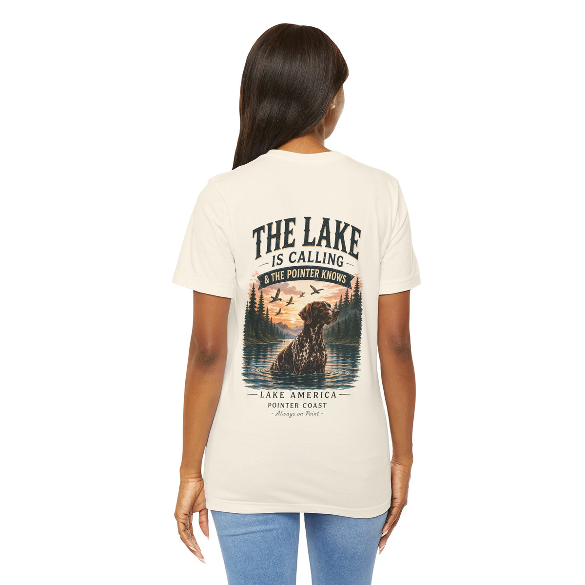 Lake Is Calling Pointer Dog T-Shirt, Outdoor Graphic Tee, Bird Hunter Gift, Cabin Apparel