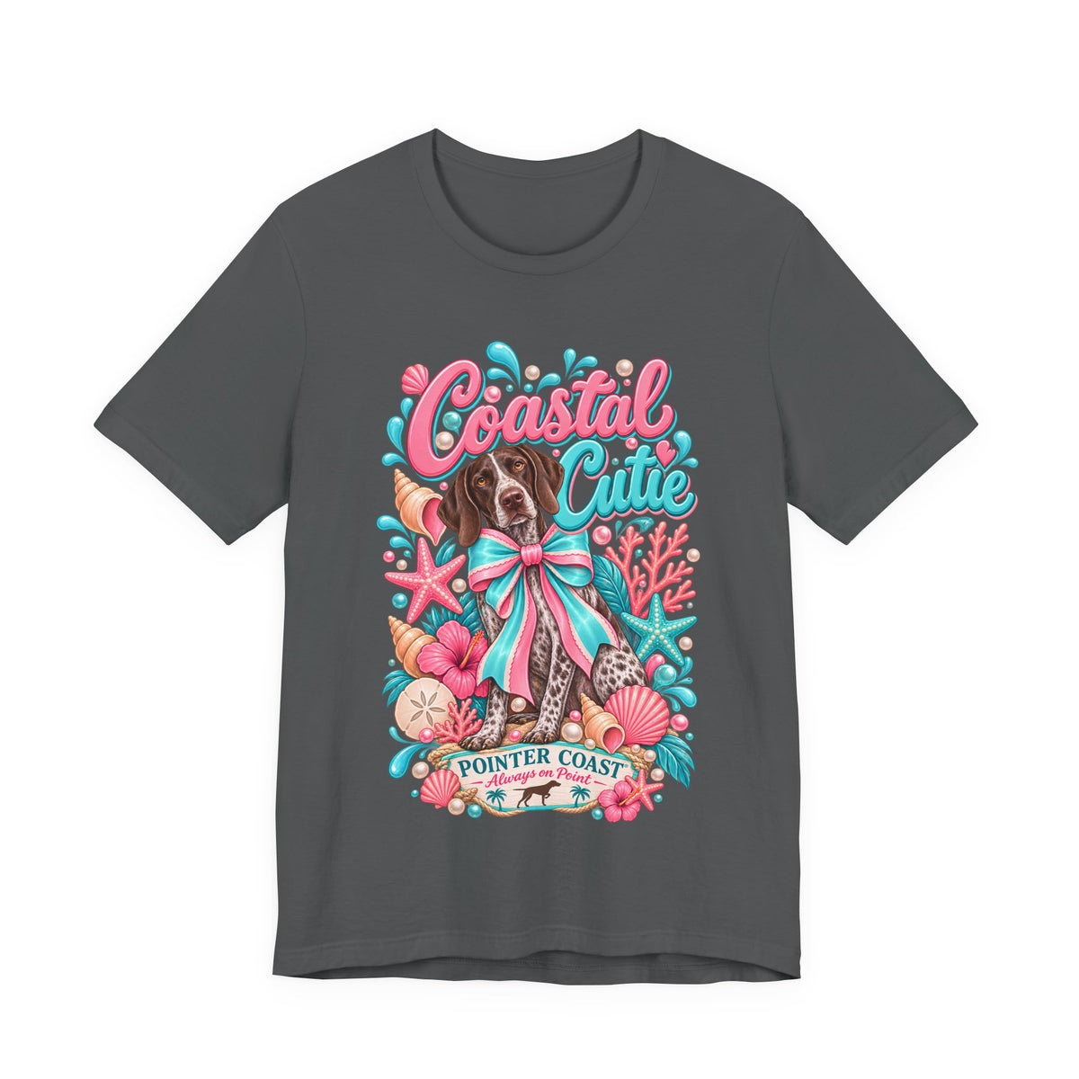 Coastal Cutie Dog Graphic Tee Shirt, Bella Canvas 3001, Pointer Lover Gift, Pastel Summer