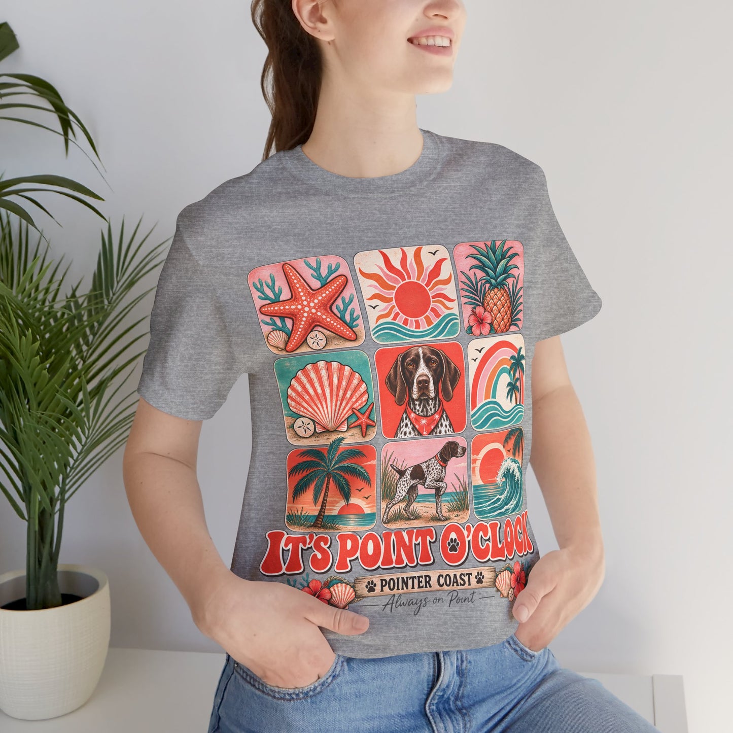 It's Point O'Clock Pointer Beach Shirt, Bella Canvas 3001, Coastal Dog Graphic, Summer Tee