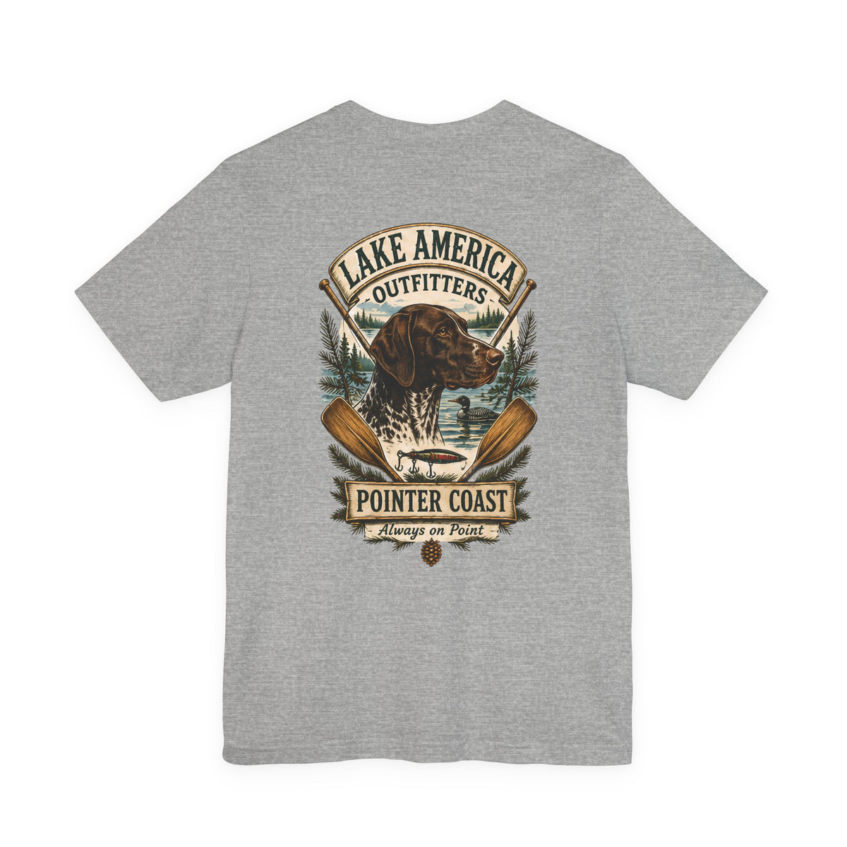 Lake America Pointer Coast Fishing Shirt, Sporting Dog Graphic, Outdoorsman Apparel, Lakeside Gift