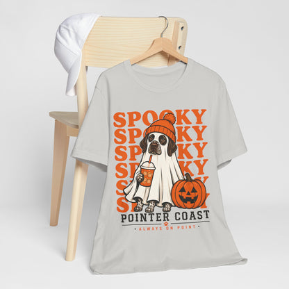Spooky Pointer Coast Halloween Tee, Ghost Dog Graphic, Pumpkin Shirt, Bella Canvas 3001