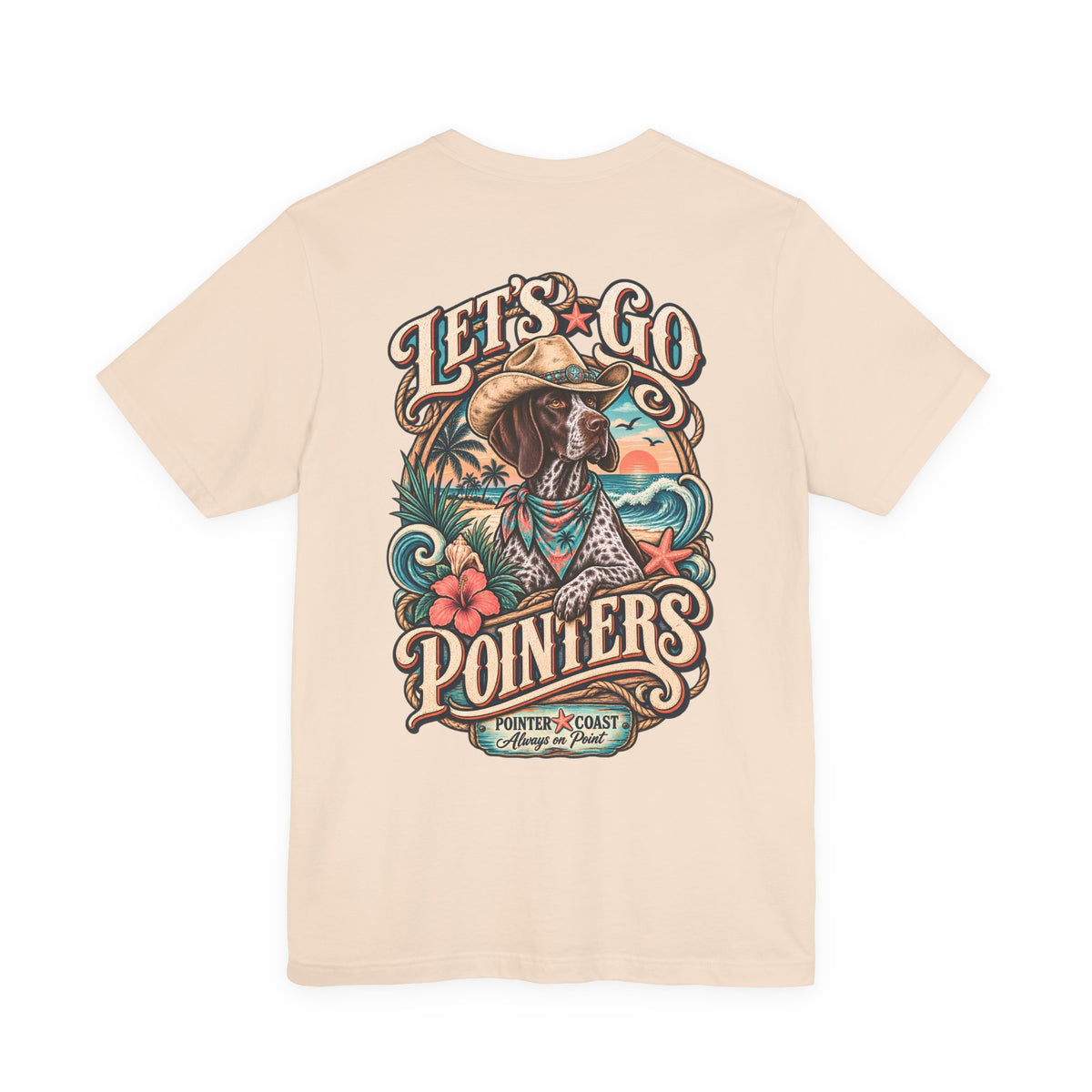 Let’s Go Pointers Tropical Dog T-Shirt, Bella Canvas 3001, Coastal Graphic Tee, Unisex Gift