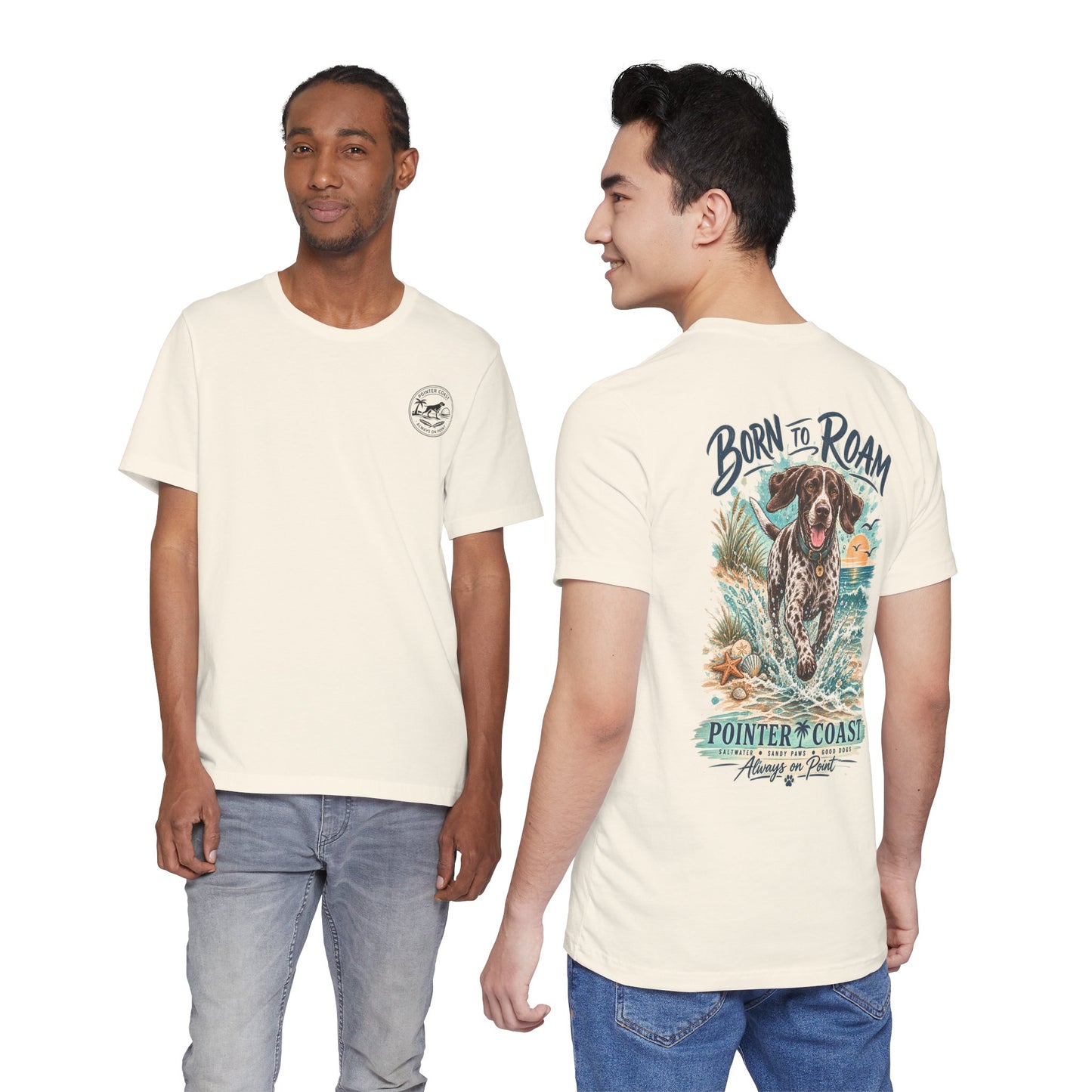 Born to Roam Pointer Coast Dog Shirt, Bella Canvas 3001, Beach Graphic Tee, Coastal Pet Lover Gift