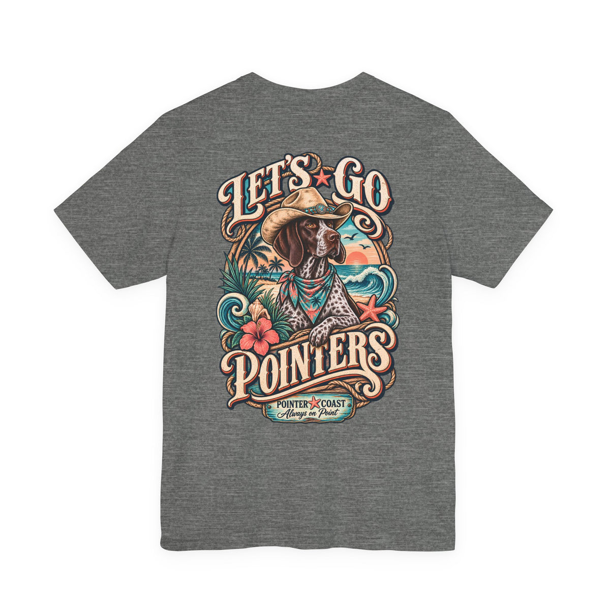 Let’s Go Pointers Tropical Dog T-Shirt, Bella Canvas 3001, Coastal Graphic Tee, Unisex Gift