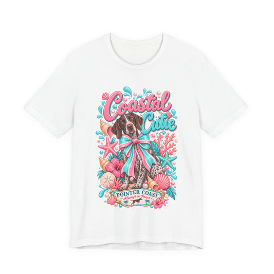 Coastal Cutie Dog Graphic Tee Shirt, Bella Canvas 3001, Pointer Lover Gift, Pastel Summer