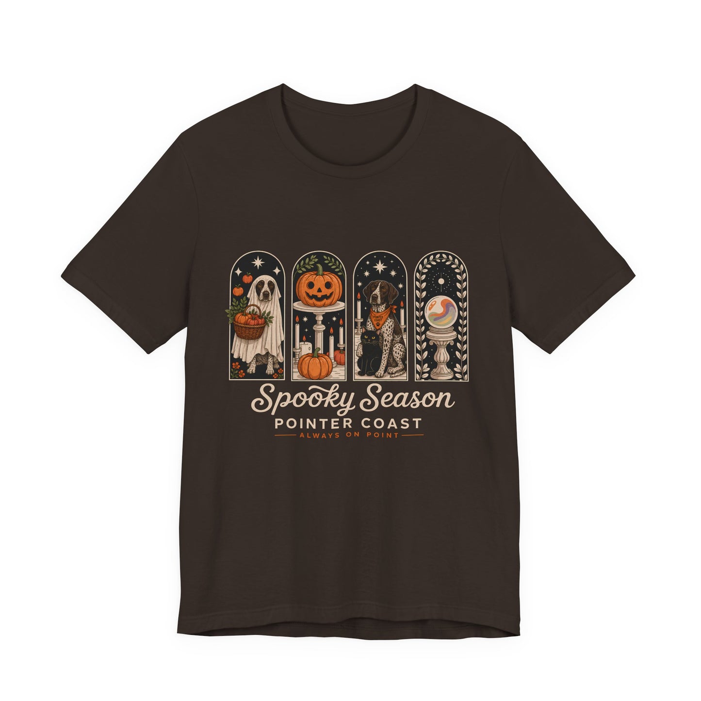 Spooky Season Pointer Coast Tee, Bella Canvas 3001, Halloween Dog Shirt, Pumpkin Graphic