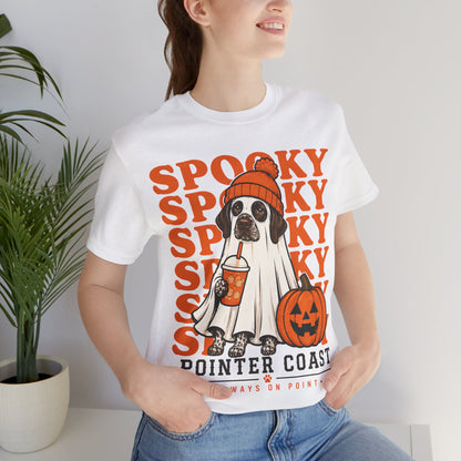 Spooky Pointer Coast Halloween Tee, Ghost Dog Graphic, Pumpkin Shirt, Bella Canvas 3001