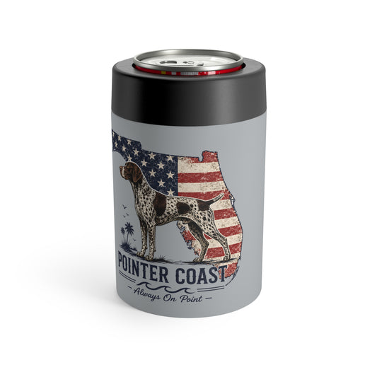 Pointer Coast GSP Can Cooler — American Flag Florida Coastal Vintage Can Koozie