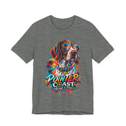 Pointer Coast Retro Dog Graphic Tee, Bella Canvas 3001, Tropical Sunset Shirt, Pet Lover Gift