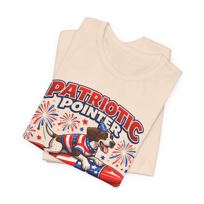 Patriotic Pointer Fireworks Rocket Shirt | Pointer Coast “On the Loose” Dog Graphic Tee | 4th of July USA T-Shirt