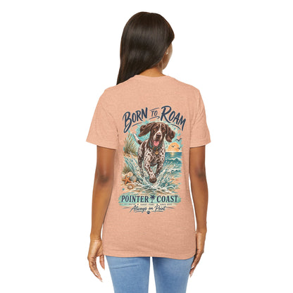 Born to Roam Pointer Coast Dog Shirt, Bella Canvas 3001, Beach Graphic Tee, Coastal Pet Lover Gift