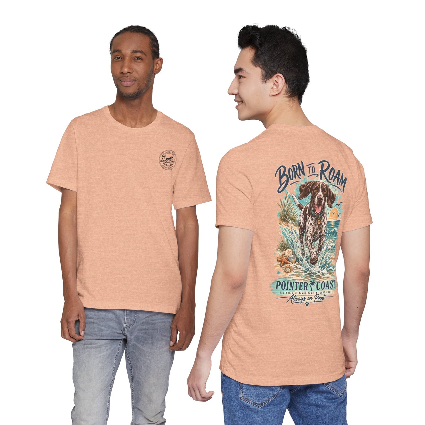 Born to Roam Pointer Coast Dog Shirt, Bella Canvas 3001, Beach Graphic Tee, Coastal Pet Lover Gift