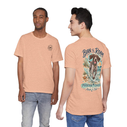 Born to Roam Pointer Coast Dog Shirt, Bella Canvas 3001, Beach Graphic Tee, Coastal Pet Lover Gift