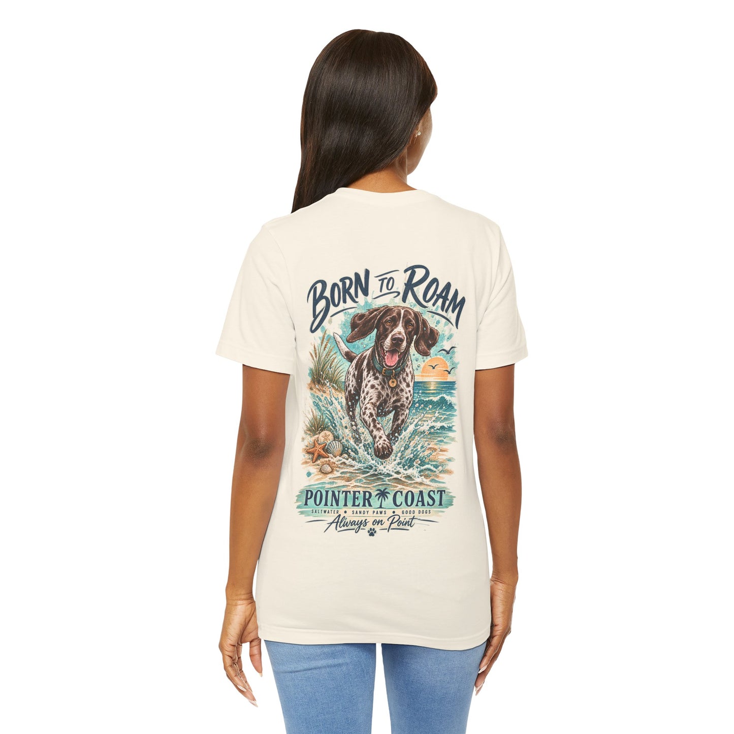 Born to Roam Pointer Coast Dog Shirt, Bella Canvas 3001, Beach Graphic Tee, Coastal Pet Lover Gift