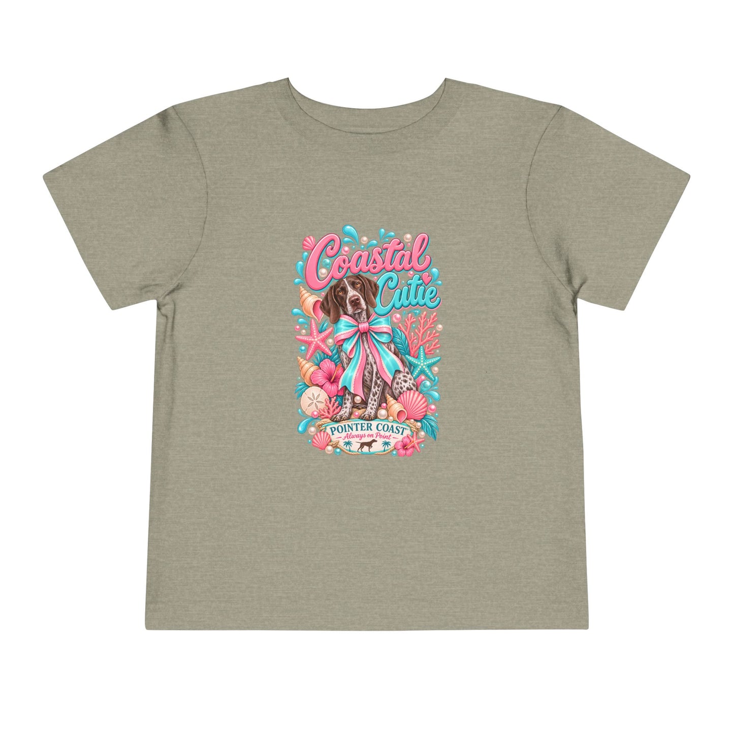 Coastal Cutie Beach Puppy Toddler Tee, Ocean Graphic Shirt, Pointer Dog, Summer Kids Top