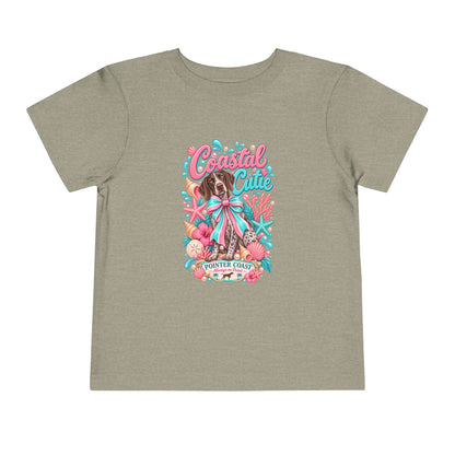 Coastal Cutie Beach Puppy Toddler Tee, Ocean Graphic Shirt, Pointer Dog, Summer Kids Top