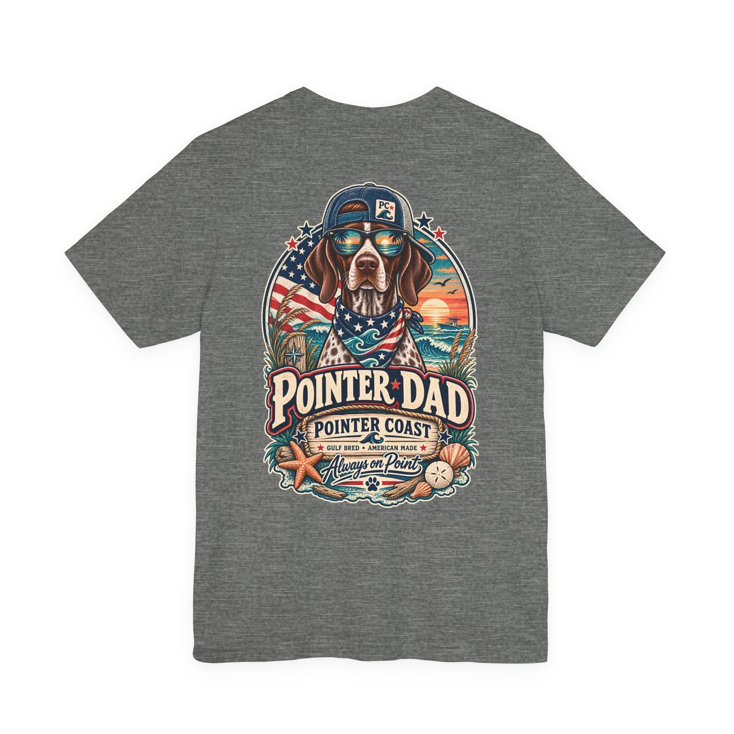 Pointer Dad Patriotic Beach T Shirt, Coastal Dog Graphic, Bella Canvas 3001, Fathers Day Gift