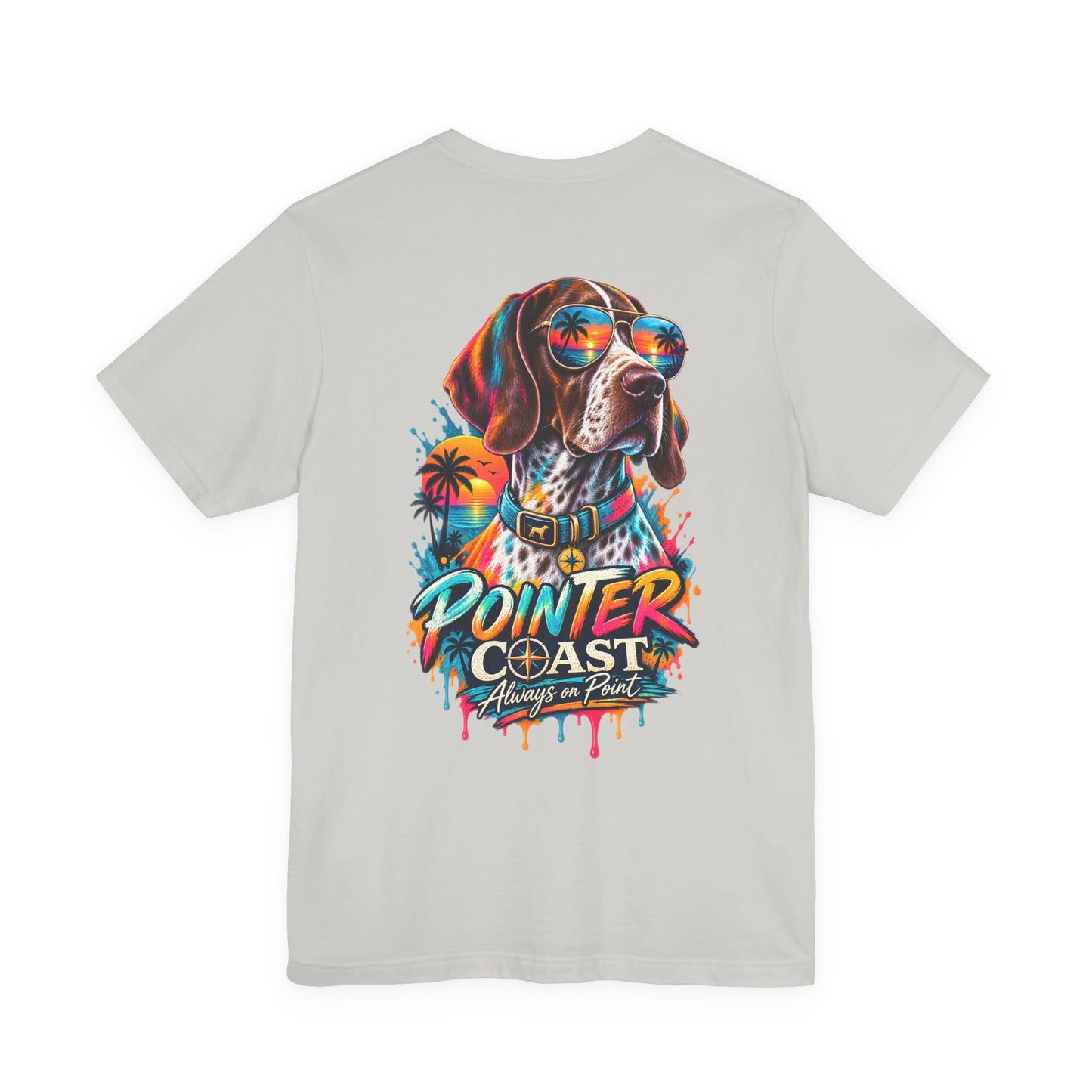 Colorful Pointer Coast Dog T Shirt, Bella Canvas 3001, Graphic Back Print, Pet Lover Gift