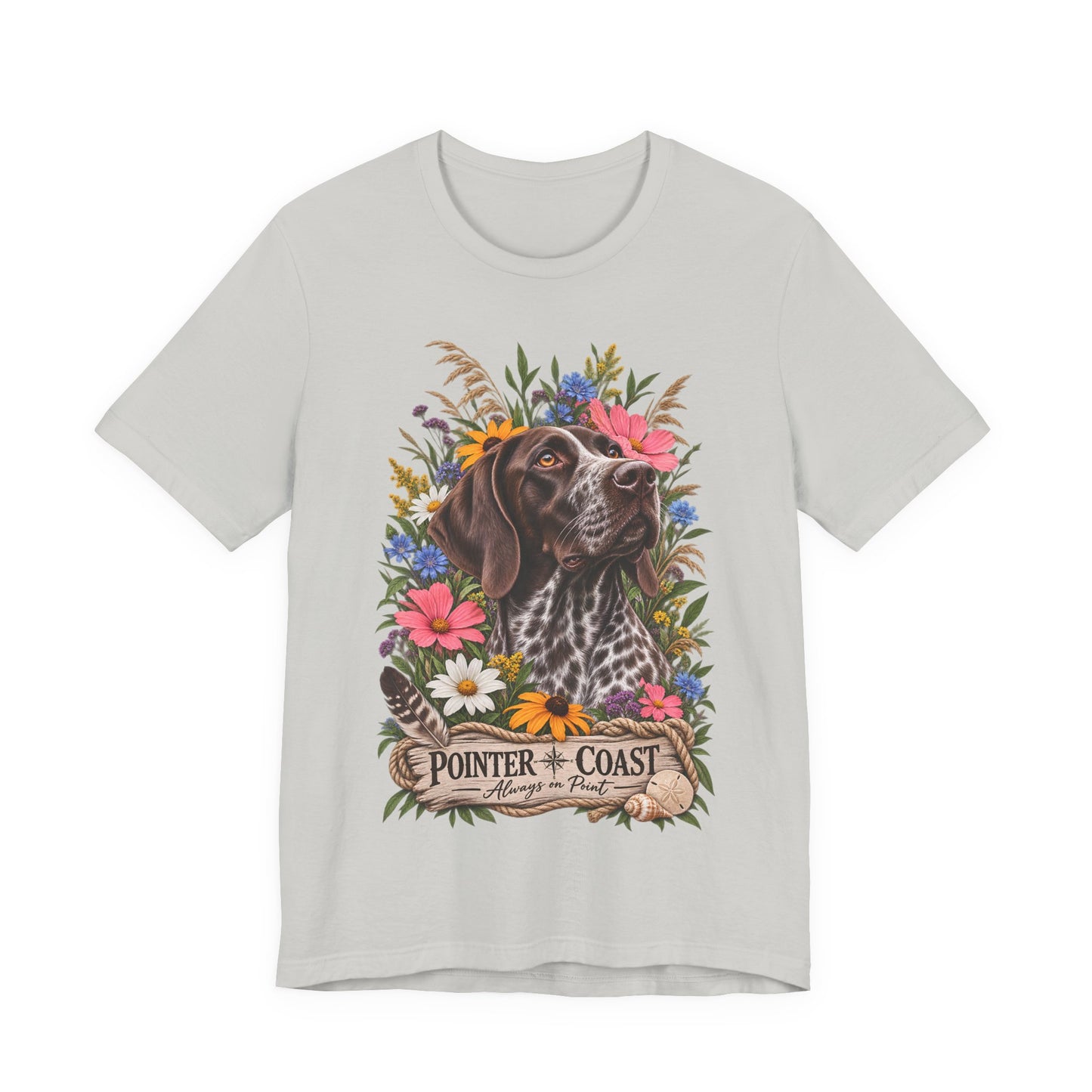 Pointer of the Coast Floral Dog Tee, Bella Canvas 3001, Coastal Graphic Shirt, Pet Lover Gift