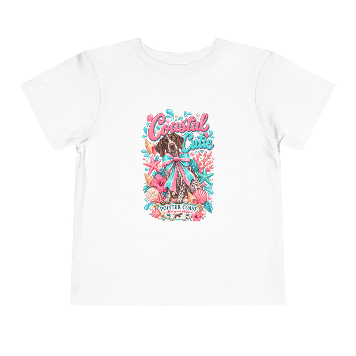 Coastal Cutie Beach Puppy Toddler Tee, Ocean Graphic Shirt, Pointer Dog, Summer Kids Top