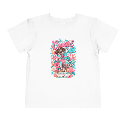 Coastal Cutie Beach Puppy Toddler Tee, Ocean Graphic Shirt, Pointer Dog, Summer Kids Top