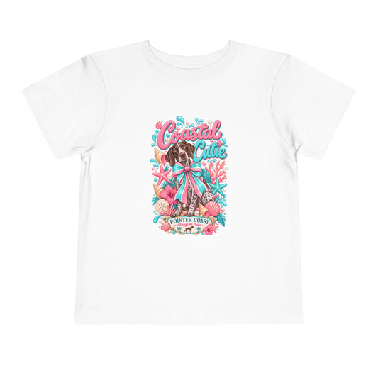 Coastal Cutie Beach Puppy Toddler Tee, Ocean Graphic Shirt, Pointer Dog, Summer Kids Top
