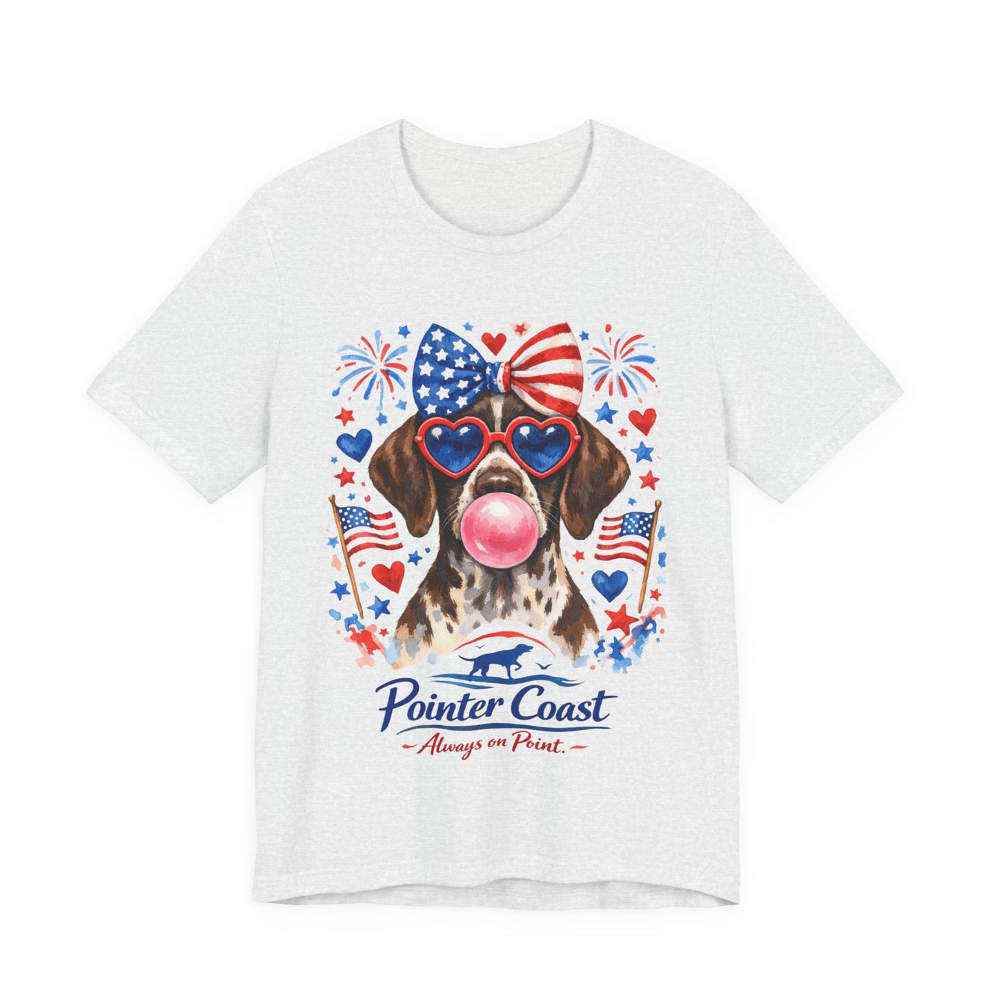 Patriotic GSP Bubblegum Shirt – Pointer Coast Always on Point Red White Blue German Shorthaired Pointer