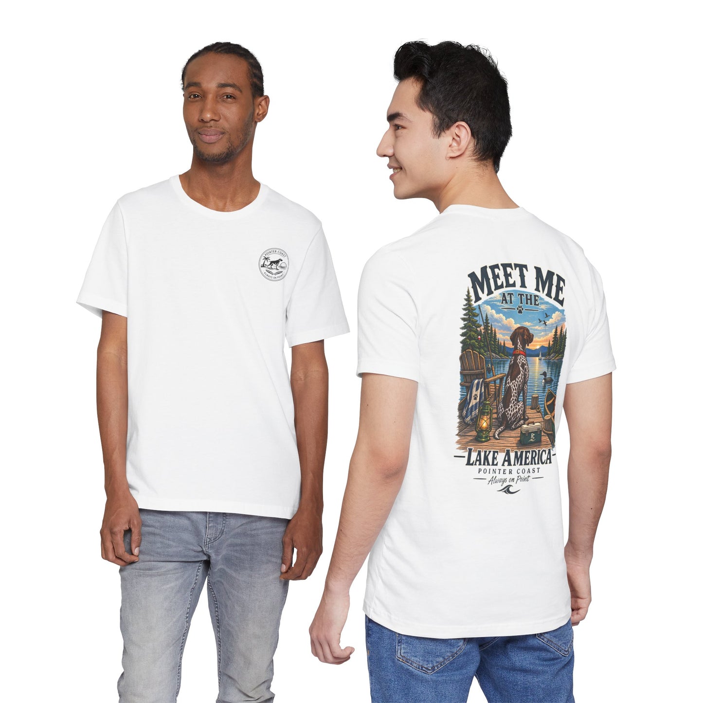 Lake America Pointer Dog T Shirt, Meet Me at the Lake, Outdoor Camp Tee, Nature Graphic Top