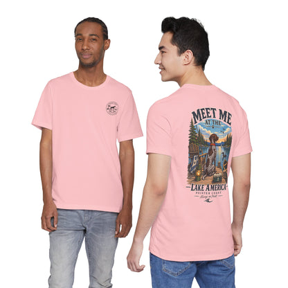 Lake America Pointer Dog T Shirt, Meet Me at the Lake, Outdoor Camp Tee, Nature Graphic Top