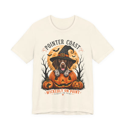 Halloween Pointer Dog Graphic T-Shirt, Bella Canvas 3001, Pumpkin Witch, Spooky Pet Lover Gift