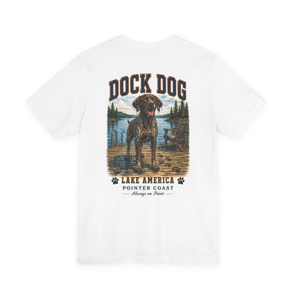Dock Dog Lake T Shirt with Pointer Art, Outdoor Graphic Tee, Dog Lover Gift, Lakeside Apparel